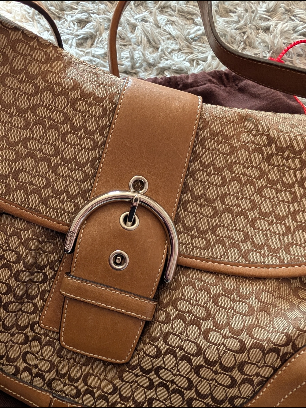 Coach Tan Signature Soho Canvas Saddle Shoulder Bag-Large - Picture 4 of 12